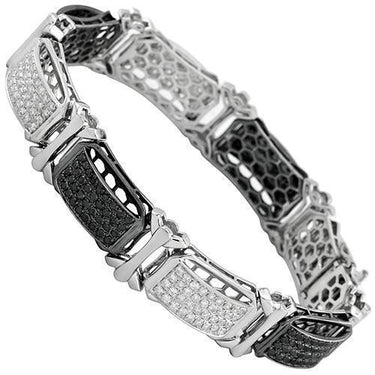 14K White Solid Gold Mens Diamond Bracelet with Black Diamonds 14.00 Ctw